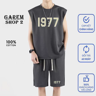 Bộ Ba Lỗ Bóng Rổ Hè 1977 Fom Tank Top Nam Nữ Mặc Đẹp, Đồ Bộ Cổ Tròn Không Tay Chất Liệu Cotton Khô Mềm Mịn Thấm Hút Tốt