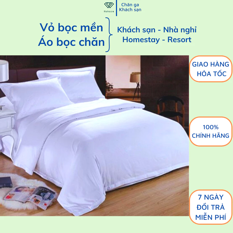 Vỏ bọc mền trắng cho khách sạn, vỏ chăn trắng trơn T300 Riotex bọc chăn hè chăn đông kích thước 1m8x2m, 2m2x2m, 2m4x2m2