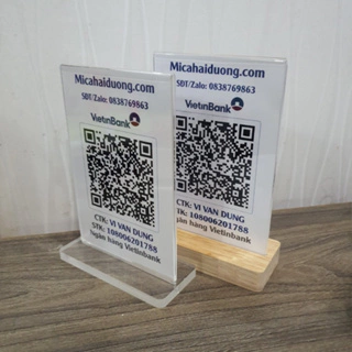 Menu mica đế gỗ A4, A5, A6. Menu mica QR Code để bàn