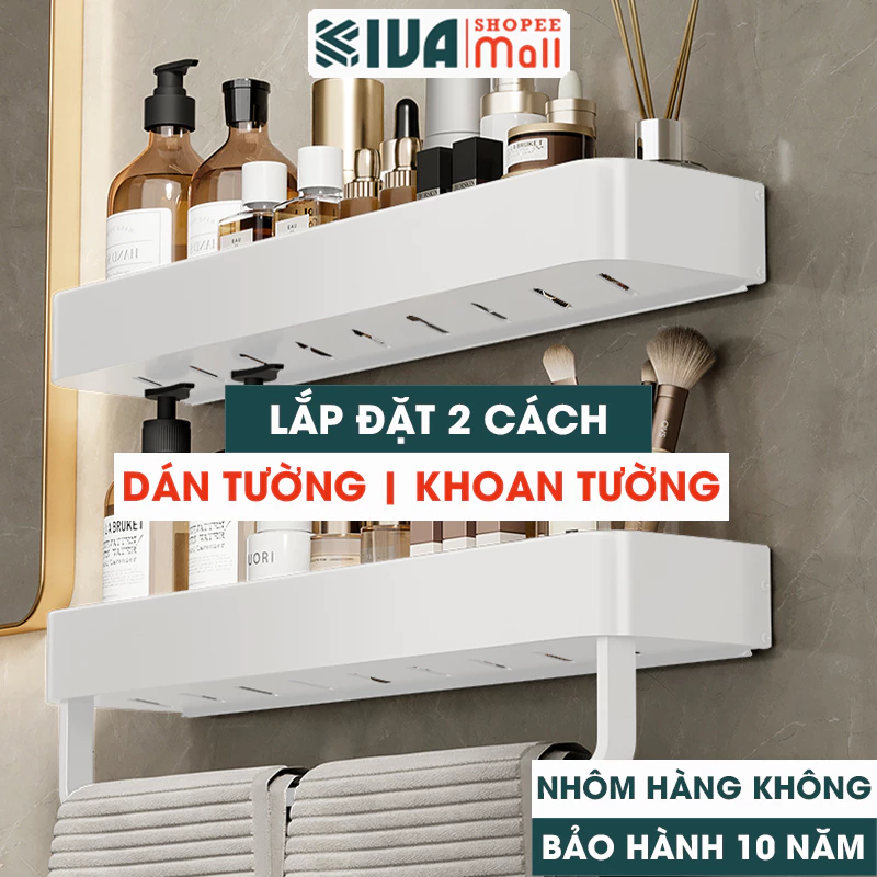 Kệ Đựng Đồ Nhà Tắm Phong Cách Bắc Âu Dán Tường KIVA, Để Mỹ Phẩm, Dầu Gội, Xà Phòng, Chất Liệu Nhôm Hàng Không.