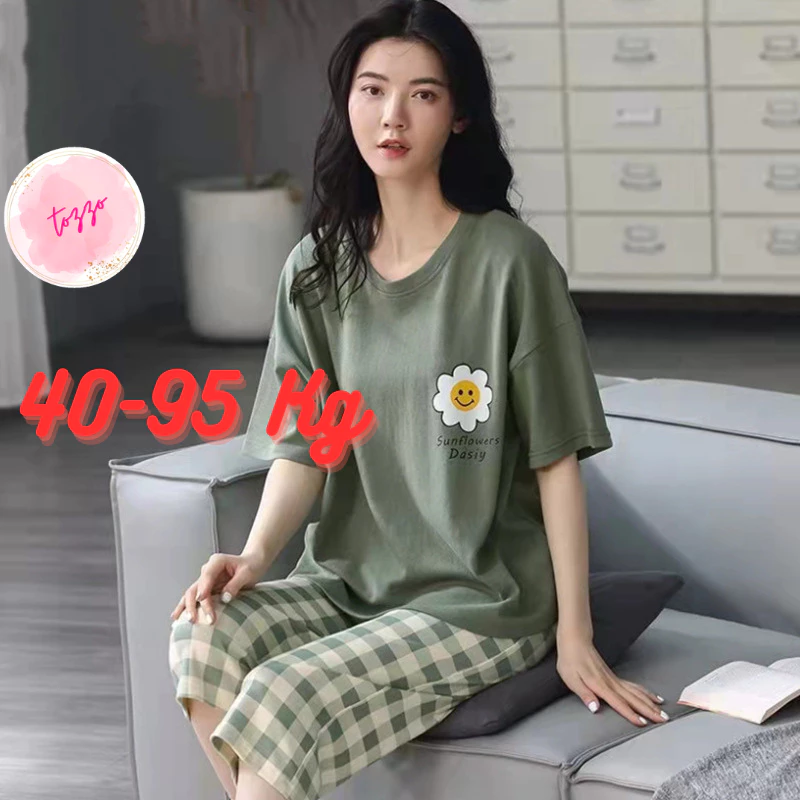 Đồ bộ mặc nhà nữ quần lửng bigsize 40-95 Kg mùa hè thun cotton dễ thương cute TOZZO BQL01