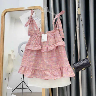 [Hot] T744 ÁO KIỂU HAI DÂY CỘT CARO HỒNG- ÁO KIỂU DÁNG BABYDOLL VIỀN BÈO CỰC DỄ THƯƠNG CHIZISHOP