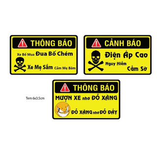 Tem vàng cảnh báo gắn xe máy xe điện trống nước ( giá 1 tem )