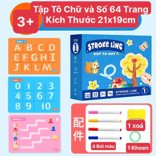 Combo tập tô vẽ thông minh xóa được 64 trang kèm bút dạ - Đồ chơi Giáo Dục học liệu Montessori cho bé từ 2 3 4 5 tuổi