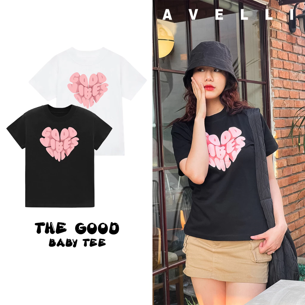 Áo baby tee trái tim The Good thun unisex chất cotton dày dặn thoáng mát THE AVELLI