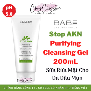 (Tem Công Ty) Sữa rửa mặt BABE Stop Akn Purifying Cleansing gel cho da dầu mụn 200ml