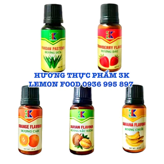 Hương liệu thực phẩm 3K lọ 20ml - Hương lá dứa/sầu riêng/cam/dâu/chuối - Date xa - Sỉ giá tốt