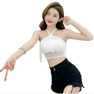 áo bra nữ dạng yếm tua rua đính hoa kiểu croptop lyie