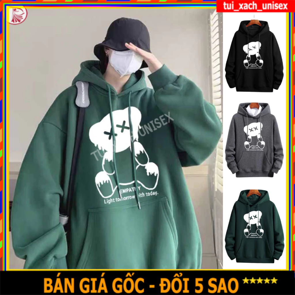 ÁO KHOÁC NỈ BÔNG CAO CẤP VẢI ĐẸP MỀM MỊN CÓ NÓN ÉP HÌNH GẤU EMPATHY - ÁO KHOÁC HOODIE TRẺ TRUNG NĂNG ĐỘNG PHONG CÁCH