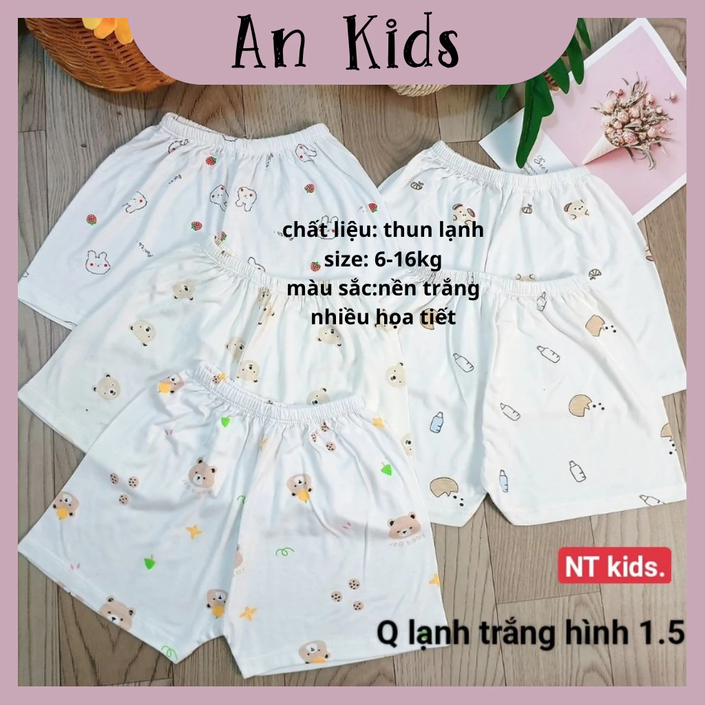 Quần chục đùi thun lạnh nền trắng nhiều họa tiết dễ thương cho bé trai bé gái Ankidsstore