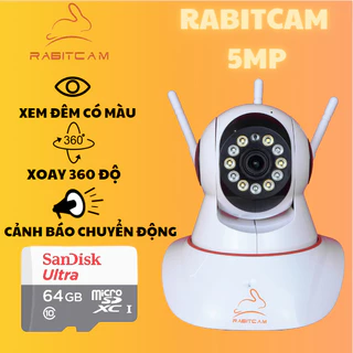 Camera RABITCAM 3 râu trong nhà  5.0mpx xoay 360 độ, hỗ trợ xem đêm có màu, đàm thoại 2 chiều, bảo hành 12 tháng