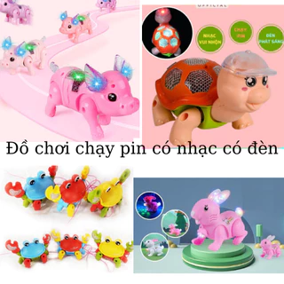 Đồ Chơi Con Rùa, Con Cua, Con Thỏ, Con Lơn Chạy Pin nhựa ABS Có Nhạc Có Đèn cho bé dắt đi dạo