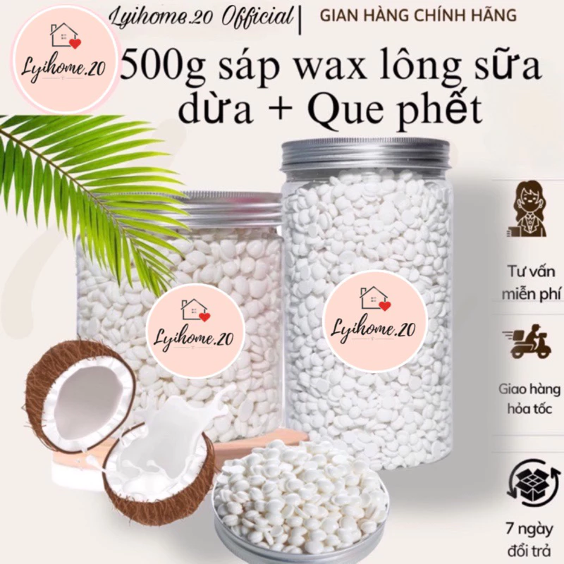 [ CHE TÊN] SÁP WAX LÔNG 500g SỮA DỪA HARD WAX BEANS LOẠI SÁP CAO CẤP THƠM SIÊU SẠCH SIÊU BÁM LÔNG tặng que gỗ LYIHOME.20