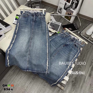 [ MẪU MỚI ] Chân Váy Jeans Nữ From Dài Chất Vãi Dày Dặn Tua Sườn