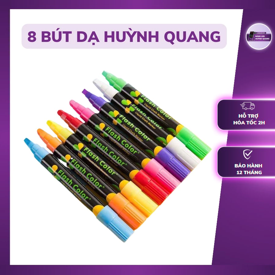 Hộp 8 bút Huỳnh quang, bút dạ quang viết bảng menu - Quảng Cáo QUANG LED