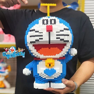 Mô hình le.go Doraemon 38cm CỠ LỚN Hapi Toys - Đồ chơi lắp ráp Decor trang trí Quà tặng dễ thương (Tặng Búa + Đèn)