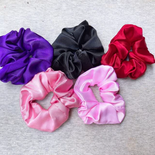 Scrunchies cột tóc vải trơn nhẵn, bóng sang trọng