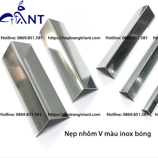 Nẹp Nhôm V màu inox, nẹp V nhôm, dày 1 li, Nẹp ốp góc sàn nhựa, ốp góc tường, đầy đủ kích thước