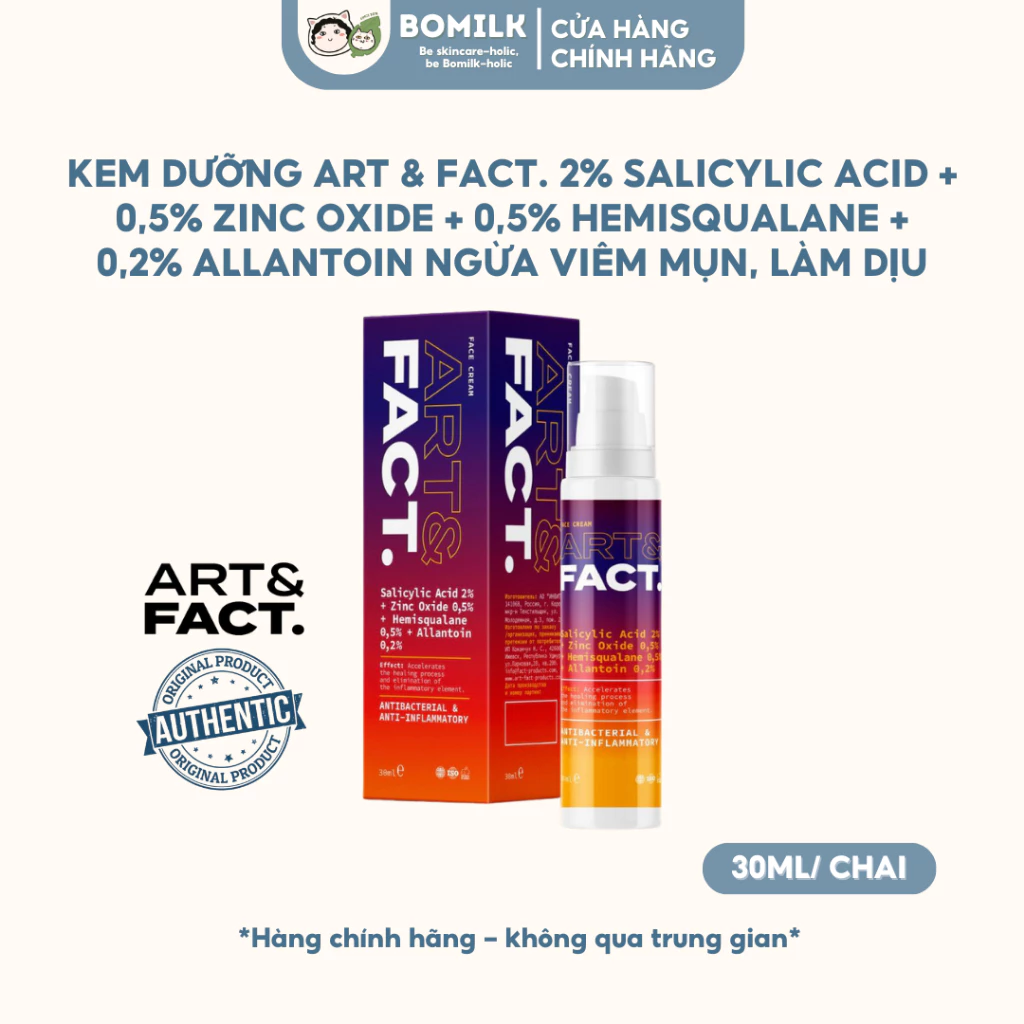 Kem dưỡng cho da mụn ART & FACT Salicylic acid 2%+ Zinc oxide 0,5%+ Hemisqualene 0,5%+ Allantoin 0,2%