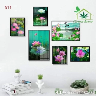 Bộ 6 tranh treo  tường, decor dán tường, mẫu mới cúc họa mi,hoa hồng , hoa sen,hoa oải hương