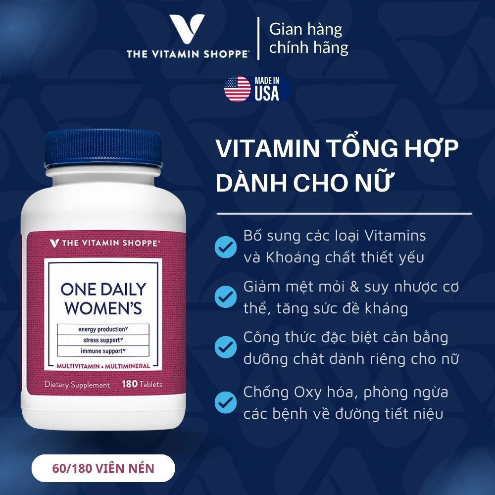 Viên Uống Vitamin Tổng Hợp Cho Phụ Nữ & Phụ Nữ Sau Sinh Vitamin Shoppe One Daily Women’s 60 viên