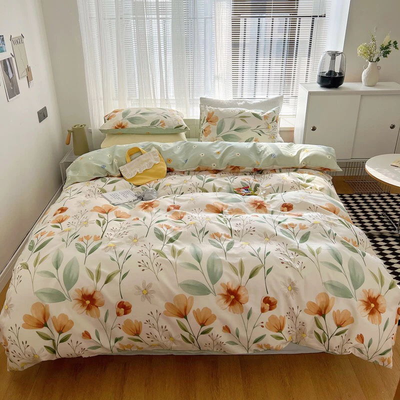 Bộ vỏ chăn ga gối cotton poly Lidaco decor phòng ngủ vintage các mẫu Hoa quả sắc màu