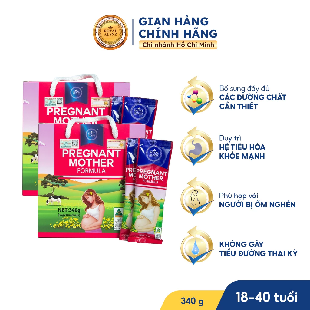 Combo 2 Hộp Sữa Bột ROYAL AUSNZ Pregnant Mother Formula Bổ Sung Khoáng Chất Dành Cho Bà Bầu, Hộp 10 Gói