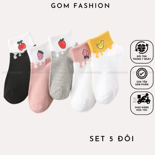 Set 5 đôi tất nữ cổ thấp GOMTAT họa tiết cute, chất liệu cotton hút ẩm thoáng khí khử mùi êm chân  -CB082