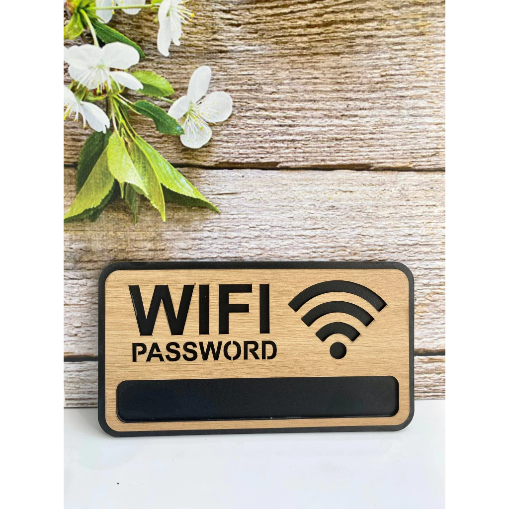 Bảng đen dán gỗ 1 mặt nội dung "Wifi password" mẫu dán tường - LUMY Wood Decor