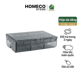 Hộp nhựa Homeco 6 ngăn lớn, 24 ngăn nhỏ trong suốt đựng phụ kiện. trang sức