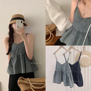 [Ảnh thật] Áo 2 dây babydoll denim cực xinh hàng QCCC