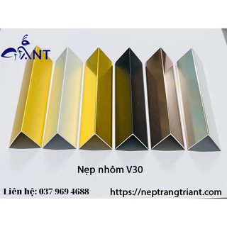 Nẹp nhôm chữ V30, nẹp nhôm V, ốp góc tường, góc bàn, góc tủ, dễ thi công, dày 1li, thanh 2m5