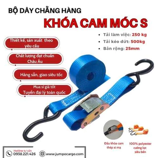 Dây chằng hàng khóa cam Jumpo 500kg móc S thiết kế chống tuột hàng