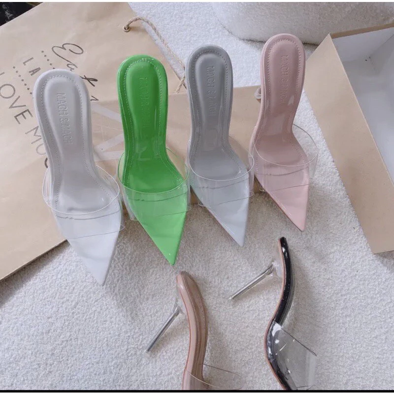 Guốc quai trong gót 9cm pha lê mũi nhọn cao cấp TSG85