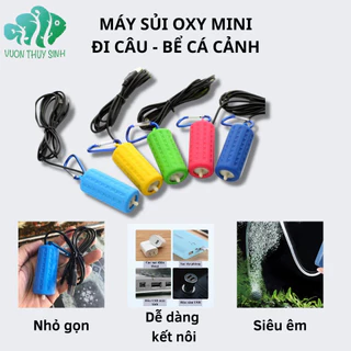 Máy sủi oxy mini siêu êm máy sục oxi bể cá cảnh bơm khí khi đi câu hồ cá, kết nối USB