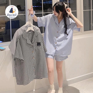 BỘ PIJAMA ĐÙI KẺ CARO SIZE 40 - 60KG KÈM SCRUNCHIES, ĐỒ MẶC NHÀ KẺ PHONG CÁCH HÀN QUỐC, ĐỒ BỘ NGỦ CỔ BẺ SƠ MI