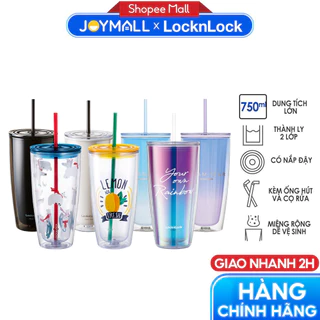 Ly nhựa 2 Lớp LocknLock 750ml HAP507 - Hàng chính hãng kèm ống hút và cọ rửa - JoyMall
