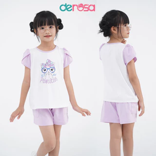 Bộ quần áo cộc tay bé gái DEROSA KIDS chất liệu Cotton cho bé từ 2 đến 6 tuổi ZSK23-065-078B