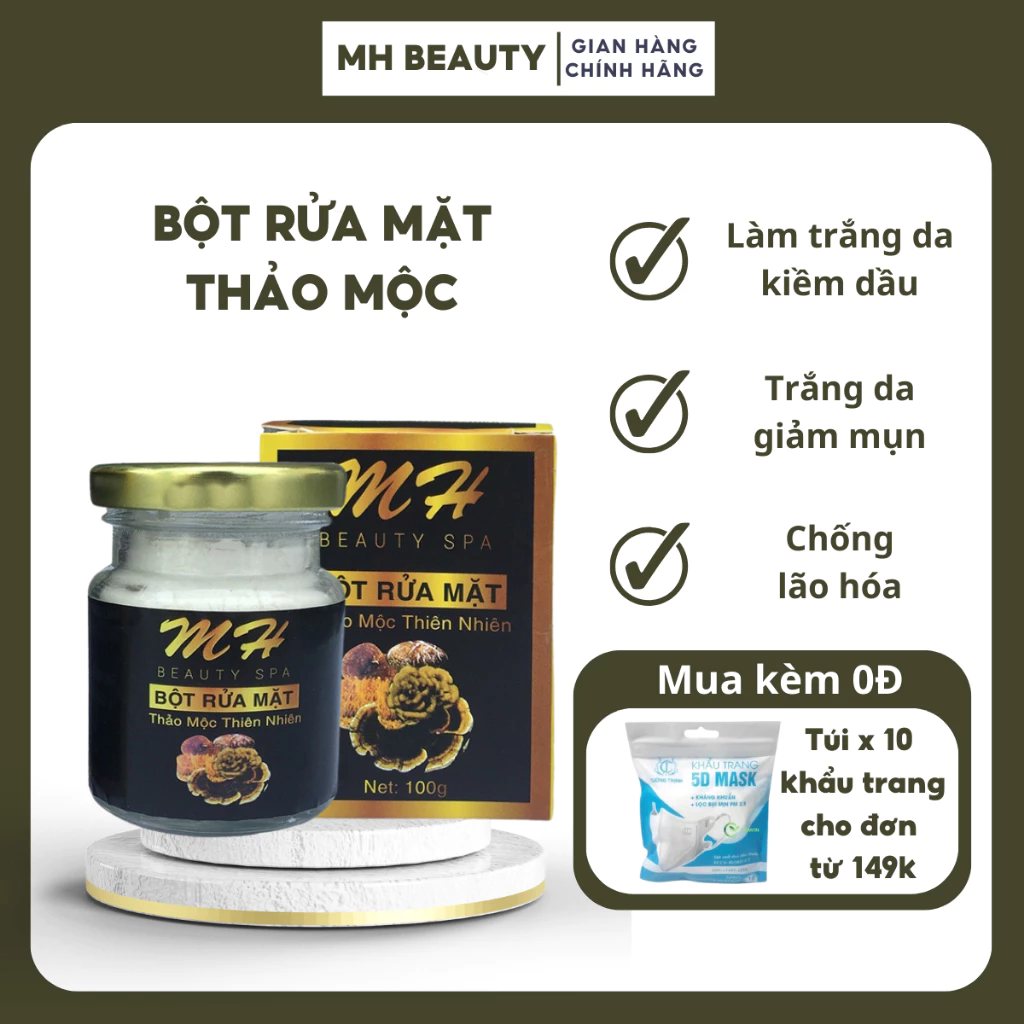 Bột rửa mặt thảo mộc Mh Beauty Spa với các thành phần từ thiên nhiên tái tạo làn da