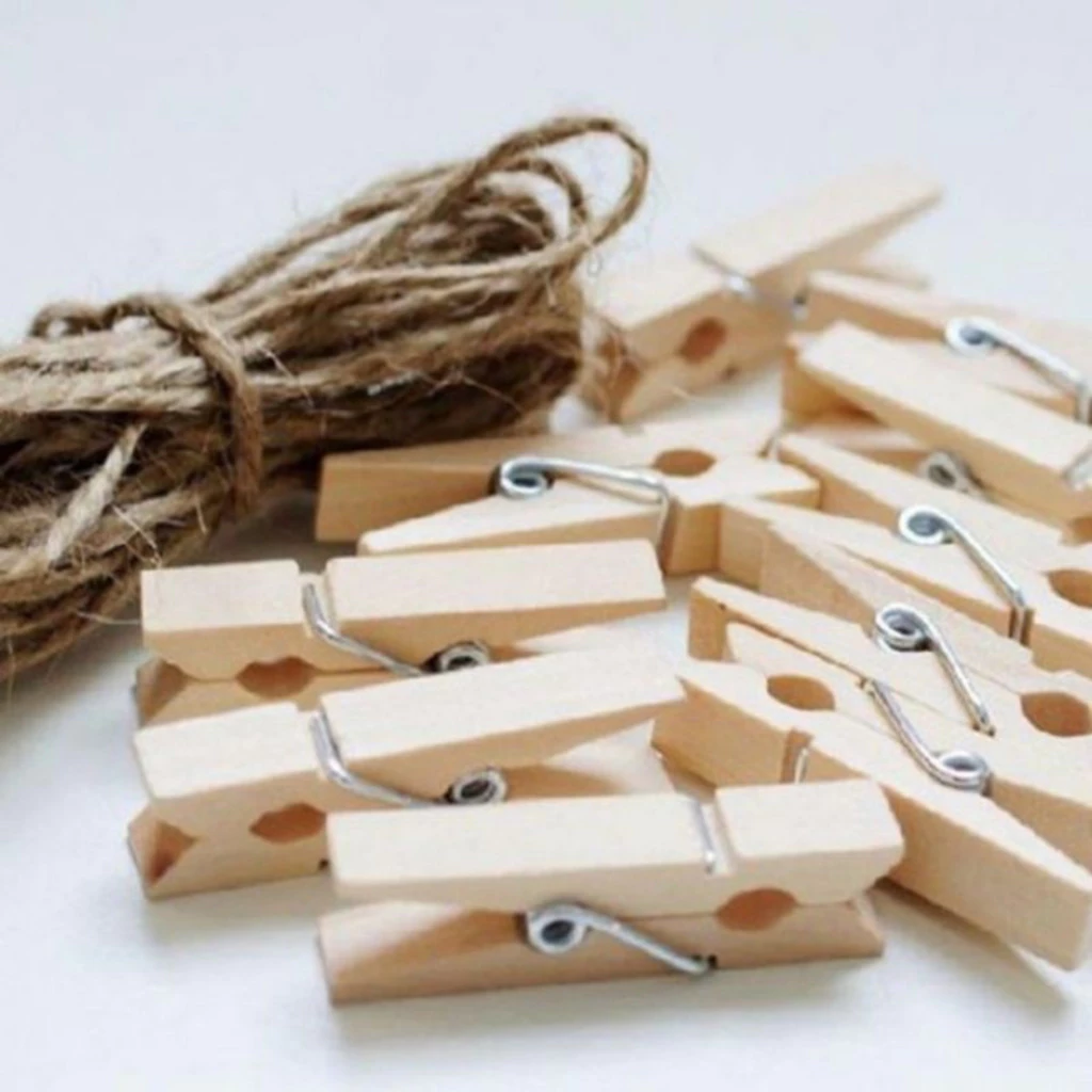 Combo 30 Kẹp Gỗ Treo Ảnh 3.5mm (tặng kèm 5m dây)