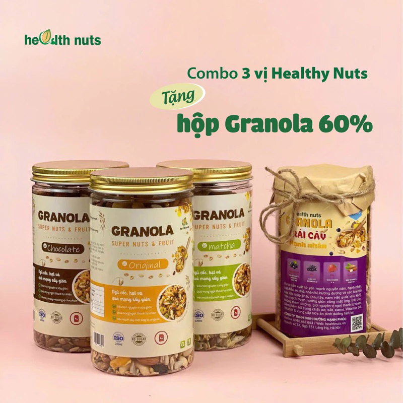Combo 3 vị Granola siêu hạt 85%, Tặng 1 hũ 500g Granola
