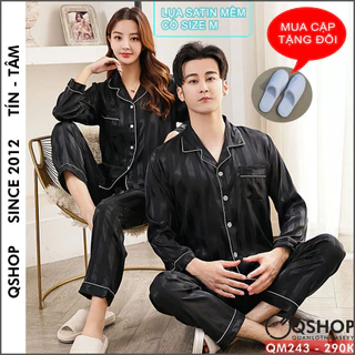 Bộ pijama nam nữ cặp đôi lụa satin mềm mịn mặc nhà mặc ngủ sang trọng thoải mái QSHOP QM243