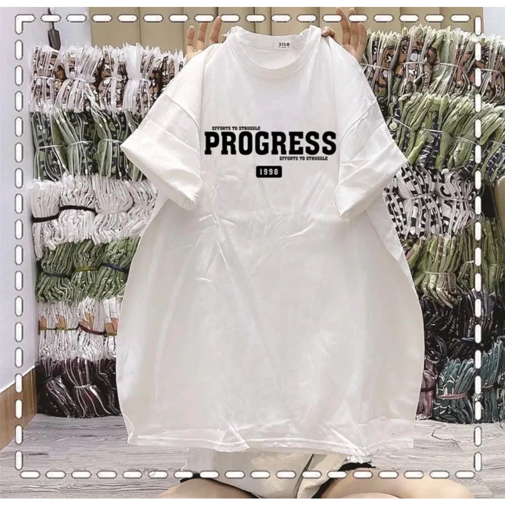 Áo Thun Nữ COTTON CAO CẤP thoáng mát thấm mồ hôi In Chữ PROGRESS Form Rộng Unisex