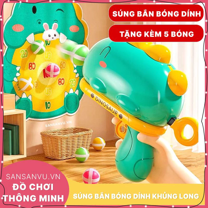 [TẶNG BÓNG] Đồ chơi súng ném bóng dính , súng bắn phi tiêu cho bé Combo kèm bảng phi tiêu, khủng long bắn bong cho bé