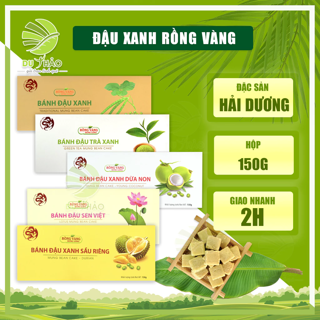 Bánh đậu xanh Rồng Vàng Hưng Long 150gr, đặc sản Hải Dương, quà tặng đặc sản miền Bắc, bánh béo mịn rất ngon