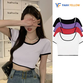 Áo Thun Croptop Body Cổ Vuông Ngắn Tay Madela Vải Thun Co Giãn, Croptop Body Nữ Ngắn Tay Cổ Vuông Phối Viền - ACTN02