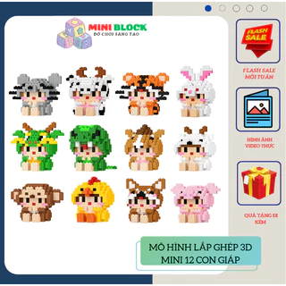 Bộ đồ chơi lắp ráp 3D mini 12 Con giáp Đồ chơi xếp hình 12 Con giáp dễ thương - Miniblocks