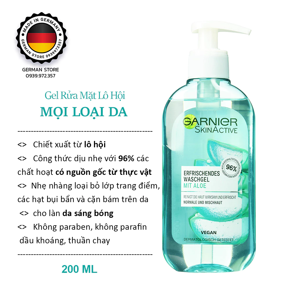 [Hàng Đức] SỮA RỬA MẶT 🇩🇪 GARNIER Lô Hội SkinActive MIT ALOE , 200ml