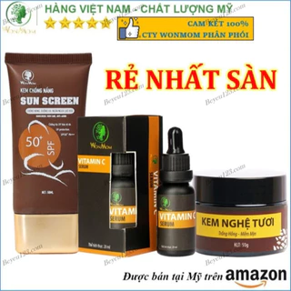 Combo Trắng da, sạch nám, chống nắng Wonmom (1 Kem nghệ tươi + 1 Serum vitamin C + 1 Kem chống nắng vật lý)