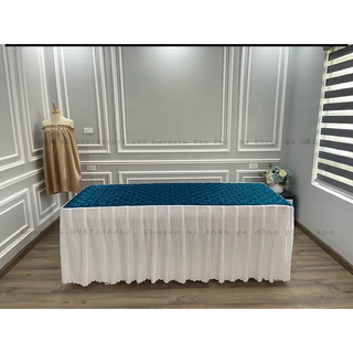 Drap Ga Giường spa phối mặt lụa chần bông phối xếp ly thun trắng